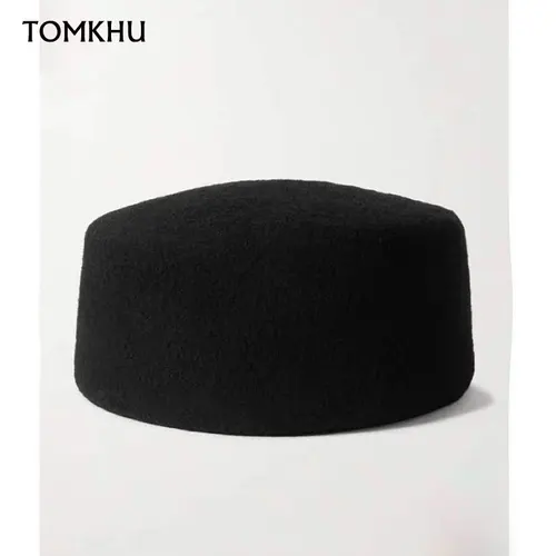 Boina clásica para mujer, sombrero de fieltro de lana, gorro de invierno para mantener el calor, sombrero Fedora blanco y negro, tocado, gorra de azafata Formal de diseñador