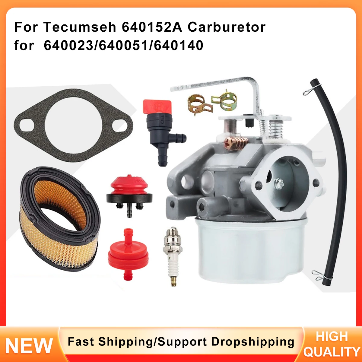 

Carburetor Kit for Tecumseh 8-10HP Engine - Replaces OEM Part Numbers 640152A, 640023, 640051, 640140