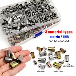 1 doos M3 M4 M5 M6 M8 Amerikaanse grove draad UNC 304 A2-70 roestvrij staal koolstofstaal aluminium platte kop klinkmoer klinkmoer set kit
