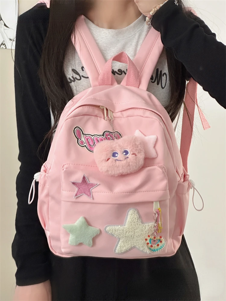 Mini Backpack for Women Japanese Cute Dopamine Star Girls Shoulder Bag Fashion Canvas Lightweight Backpacks Mochilas Para Mujer