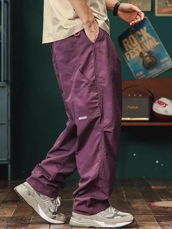 Celana Olahraga Luar Ruangan Retro Jepang untuk Pria, Musim Panas, Tipis, Cepat Kering, Longgar, Kaki Lebar, Model Lurus, Celana Kerja Gaya Tentara