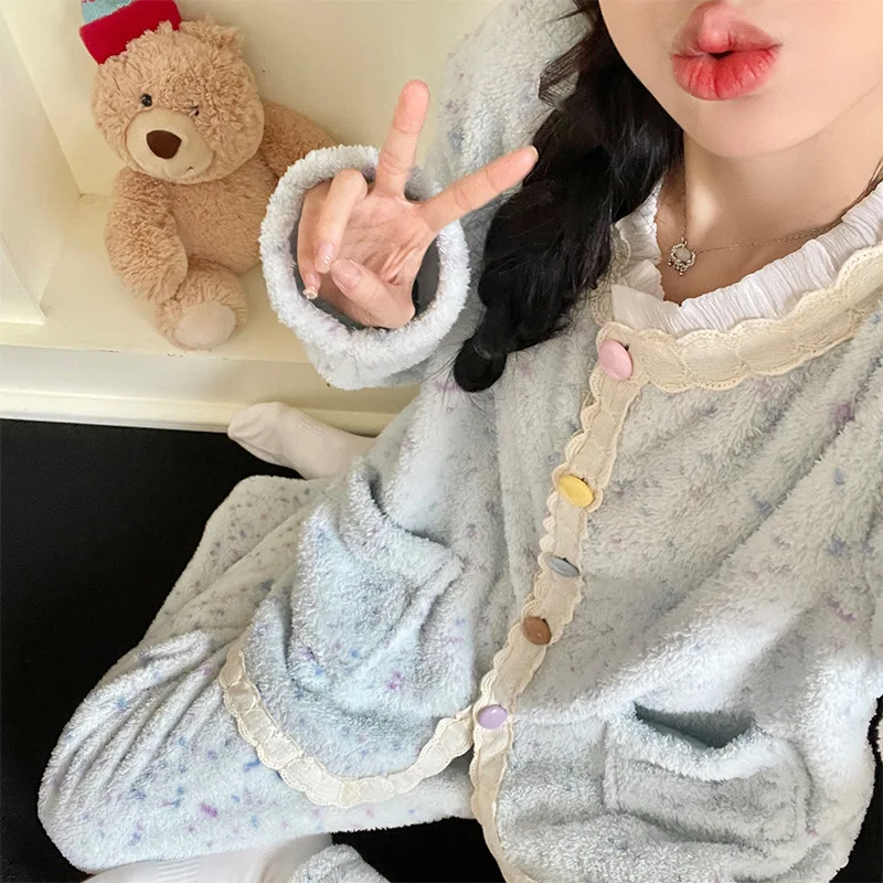 

Korean Version Pjs Set Women's Pajama Set Women's Warm Winter Pajamas Fashionable Home Clothes, Pajamas Cute and Soft Pajama Set