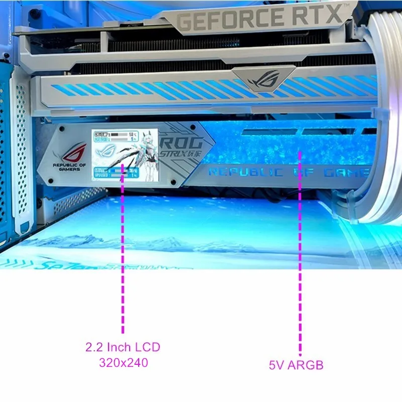 الرسم بطاقة الفيديو قوس LCD GPU VGA حامل AURA ARGB مع 2.2 بوصة شاشة الكريستال السائل دعم وحدة المعالجة المركزية وحدة معالجة الرسومات ذاكرة الوصول العشوائي درجة الحرارة مراقب AIDA64