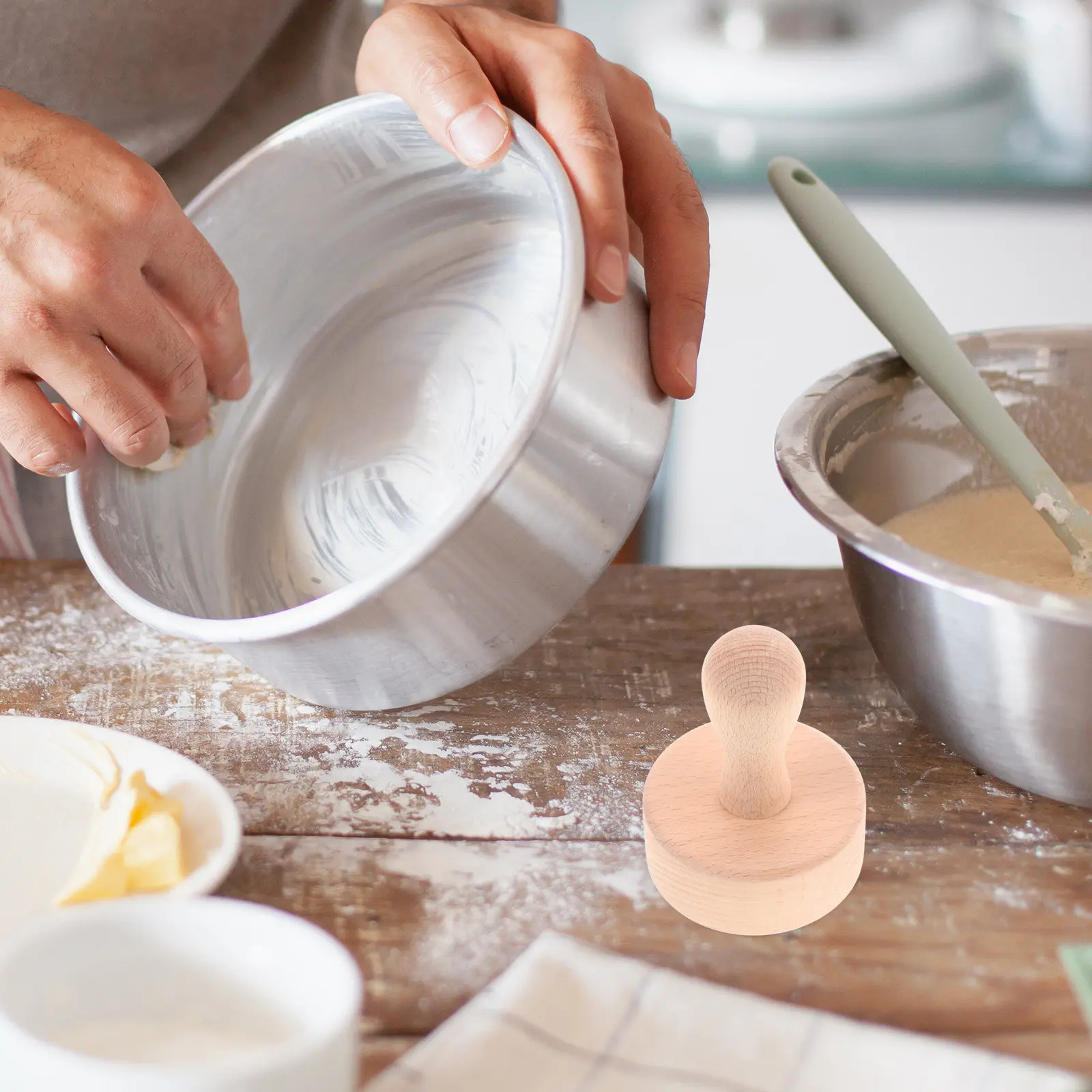 Wooden Tart Tamper Portable Egg Tart Tool Baking Press Rod Pastry Dough Tamper Kitchen Dough Press Shape Tool Wooden Masher