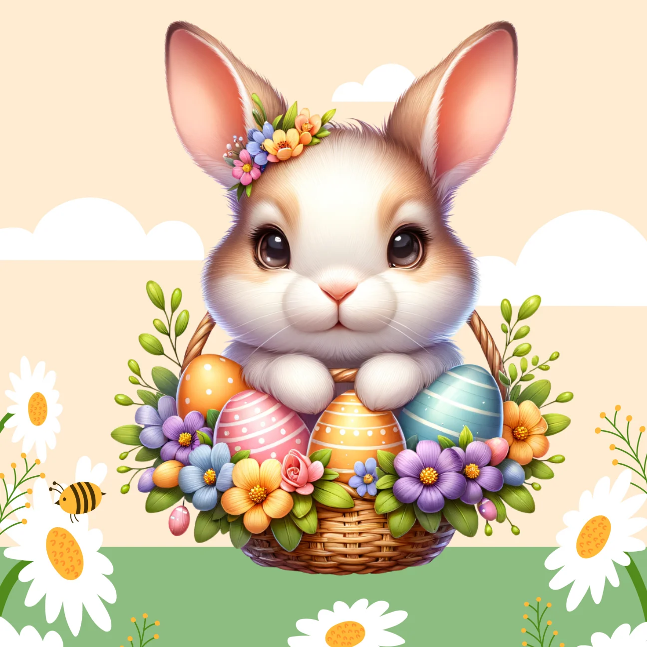 

Пасхальная форма для десертов и шоколада, силиконовая форма «Весенний урожай» с кроликом, держащим корзину с яйцами и венком.