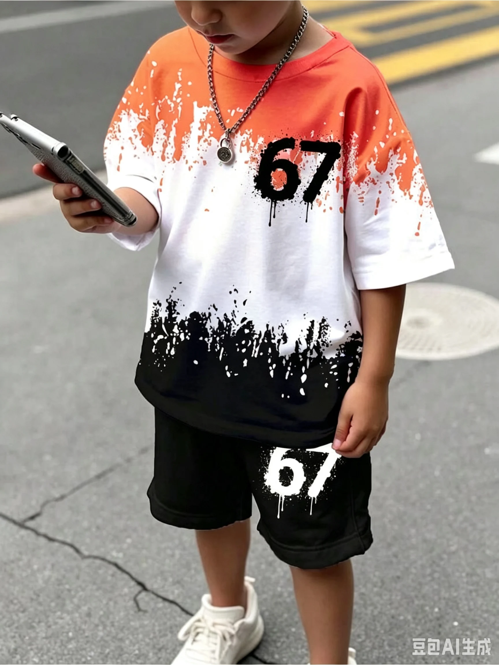 Boys' Summer Outfit: Short-sleeved T-shirt + Shorts Print Children's Set