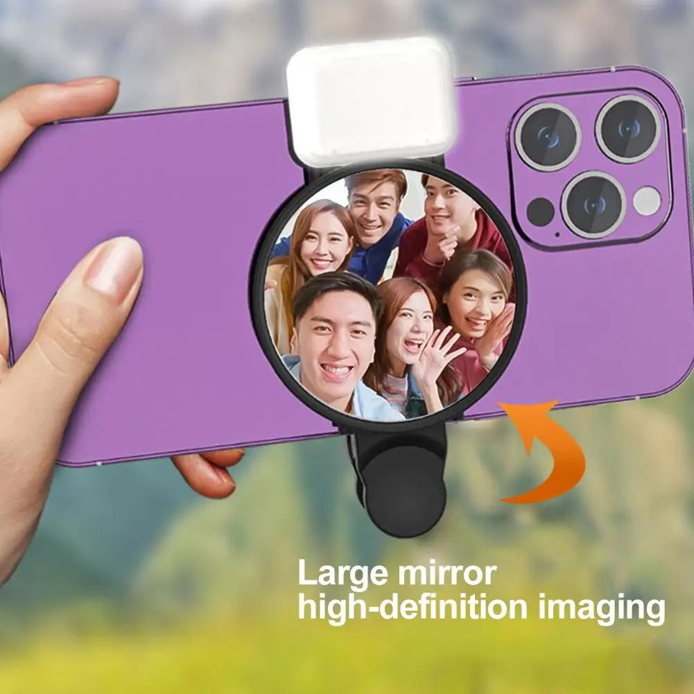 2 In 1 Phone Selfie Mirror Reflection Lamp Clip Kit Universal For iPhone 15 Portable Rear View Fill Lights