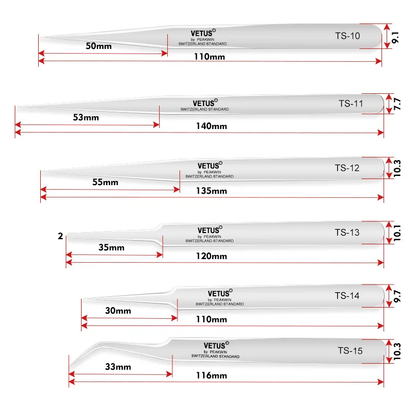 1 pc VETUS Economy Tweezers ESD Anti-static Stainless Steel Tweezers for Eyelash Extension Watch Repair Maintenance Tool