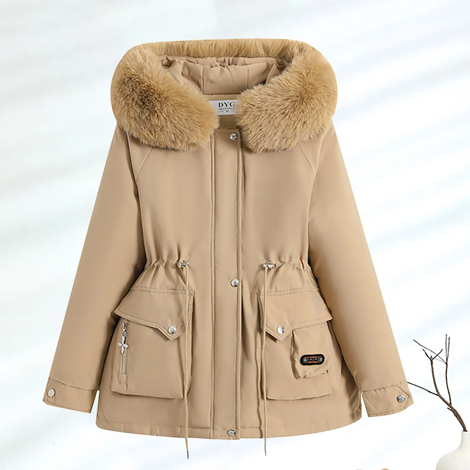 Winter New Hooded Slim Fit Medium Long Padded Coat Solid Color Casual Drawstring Padded Coats Zipper Fashion Padded Jacket Women