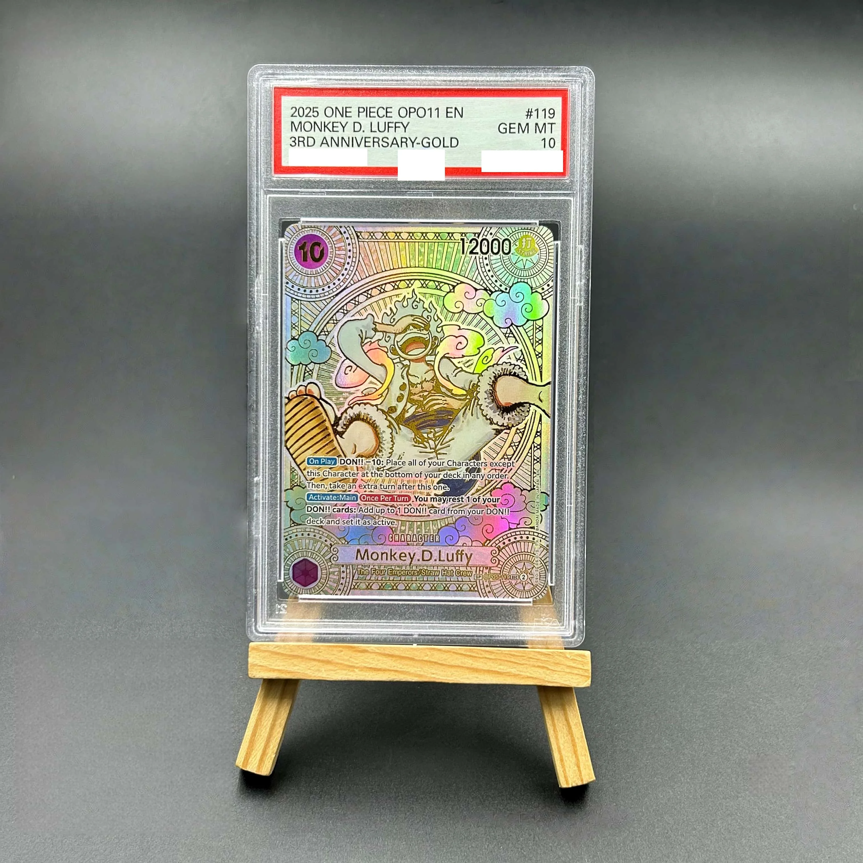 

2025 One Piece TCG English OP011 Monkey D. Luffy #119 3rd Anniversary-Gold Textured Holo GEM MT 10 Collectible Card