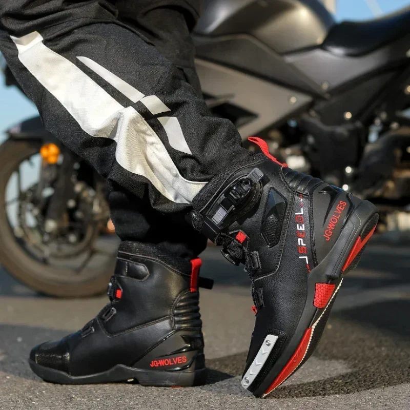 Men Motorcycle Boots Motorboats Boots Motorcyclist Motocross Boot Motobike Shoes With Gear Shift Wear-resistant Pads Botas Motor