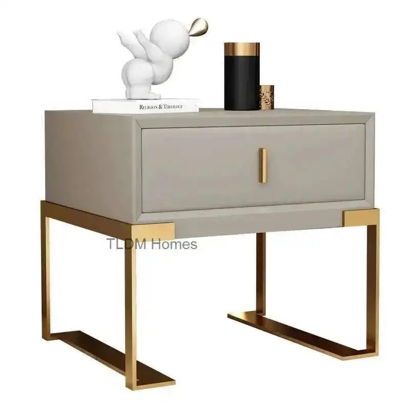 

Furniture for Italian Bedroom Wooden Nordic Nightstands Light Luxury Leather Bedside Table Creative Storage Locker with Drawer