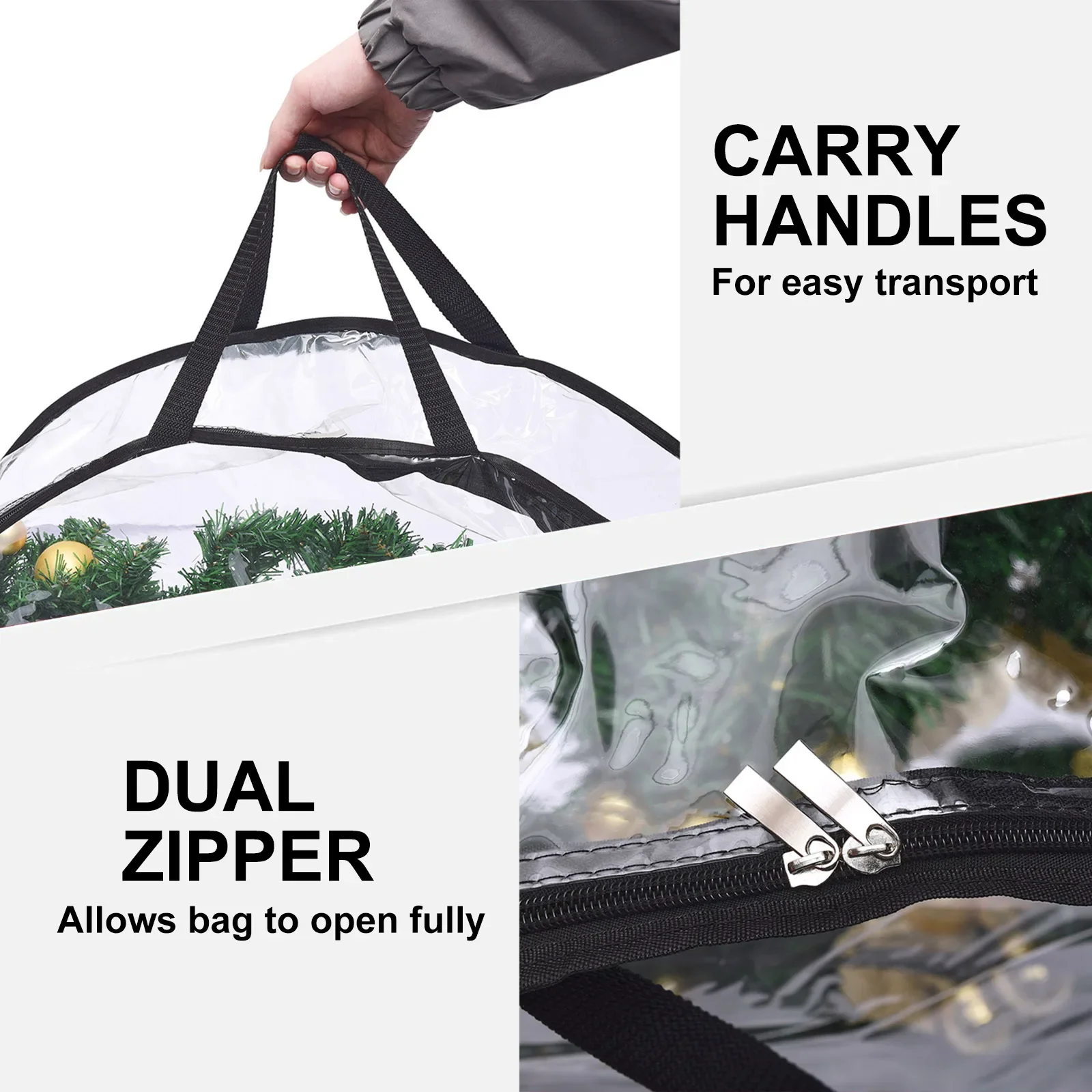 Wreath Garland Storage Bag Foldable Tansparent PVC Black Border Durable Christmas Decor Waterproof Carry Organizer view 3