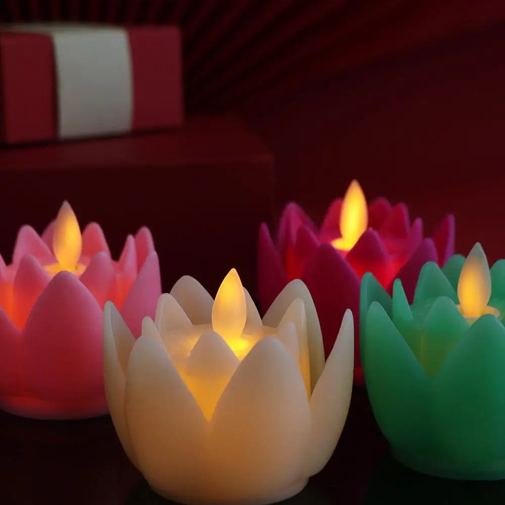Lampe Lotus en plastique créative colorée, bougie électronique scintillante, veilleuse LED exquise, célébration du Festival