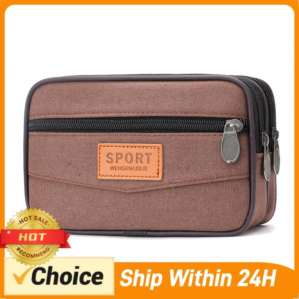 Riñonera deportiva para hombre con múltiples bolsillos, monedero delgado de lona, bolsa para monedas con cremallera, el mejor regalo