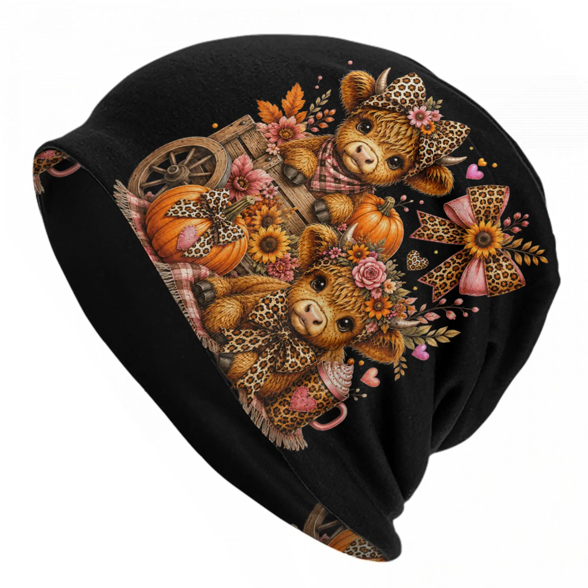 Highland Cow Thanksgiving Pumpkin Bonnet Hats Fashion Street Skullies Beanies Hats  for Men Women Warm Head Wrap Cap