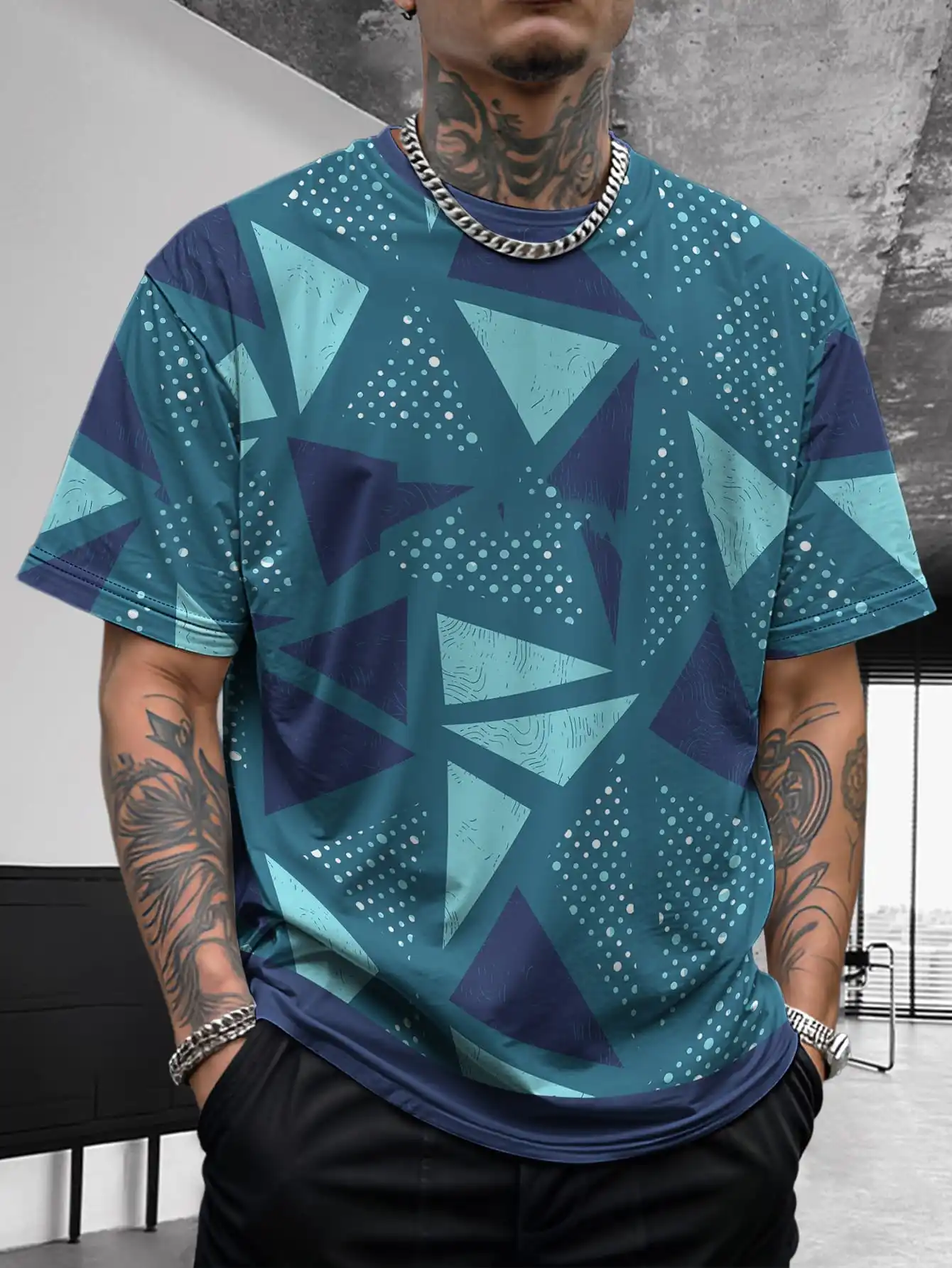 

Summer new men's contrasting color street style patchwork fashionable casual breathable versatile short sleeved shirt