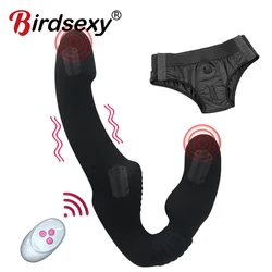 10 Speeds Strapless Strapon Dildo Vibrator Female Double Vibrating G Spot Adult Sex Toys for Women Couple Anal Prostate Massager