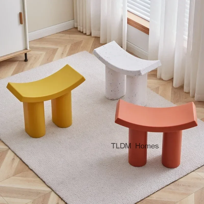 

Nordic Shoe Changing Stools Living Room Plastic Small Stool Household Curved Bench Modern Coffee Table Chairs Bedroom Step Stool