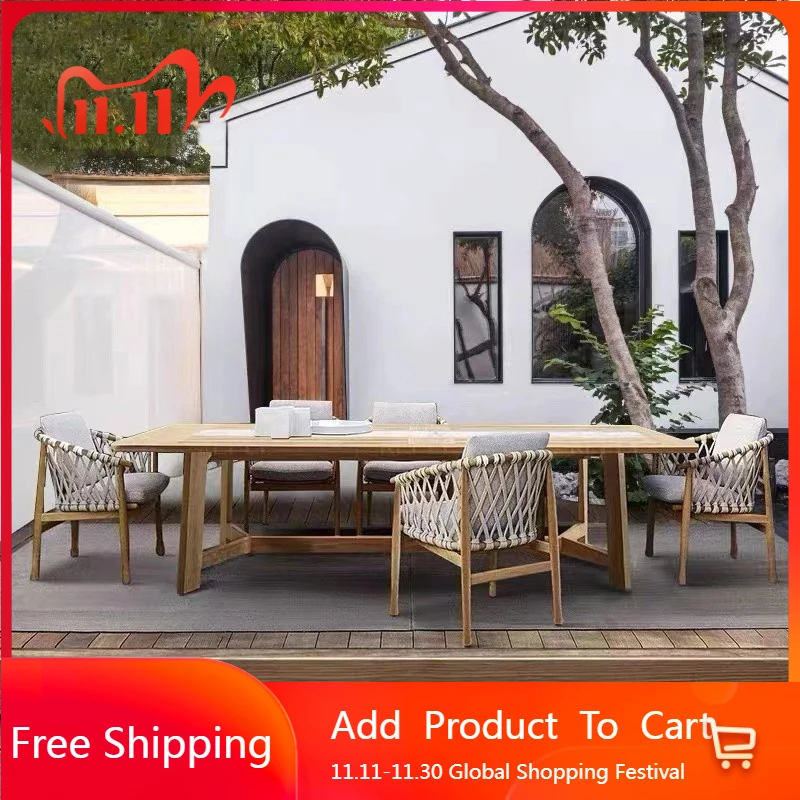 

Soild Wood Garden Patio Set Gazebo Modern European Lounge Patio Outdoor Set Sun-proof Sectional Salon De Jardin Patio Furntiture