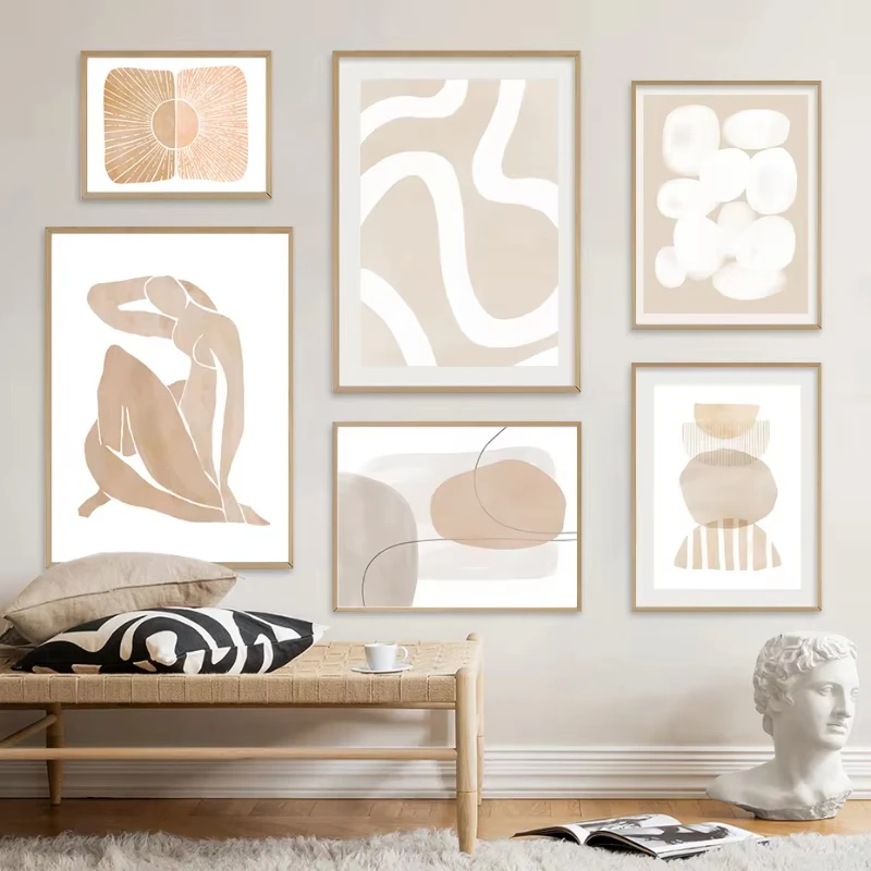 Bohemian Poster Neutral Beige Gray Watercolor Abstract Wall Painting Pink Oil Painting Nordic Living Room Home Decoration