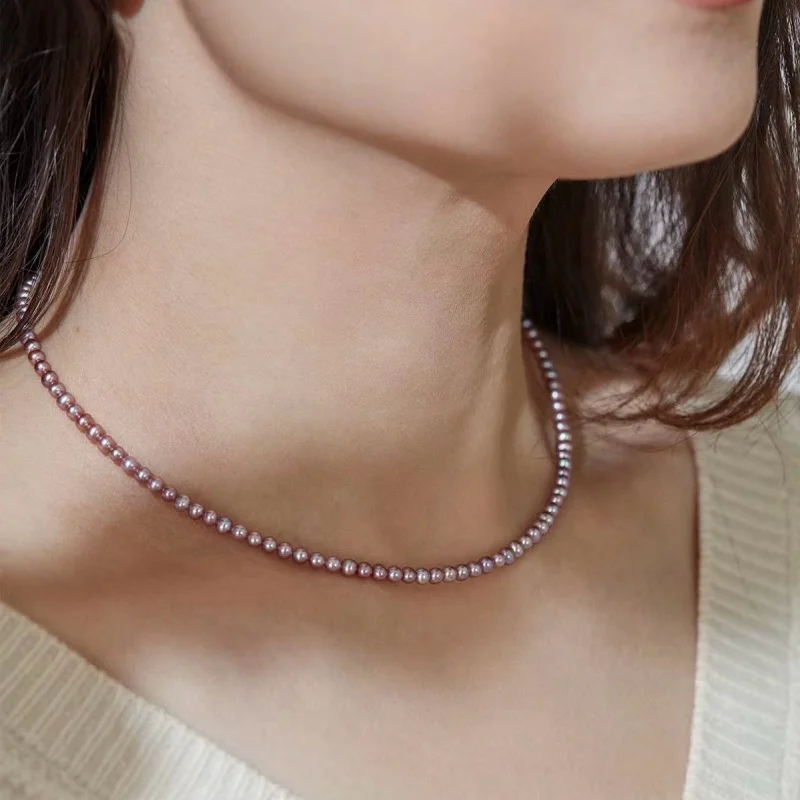 

SGARIT Jewelry Classic Design Necklace 3-4mm 18k Natural Freshwater Colorful Pearl Beaded Necklace for Gift SN12