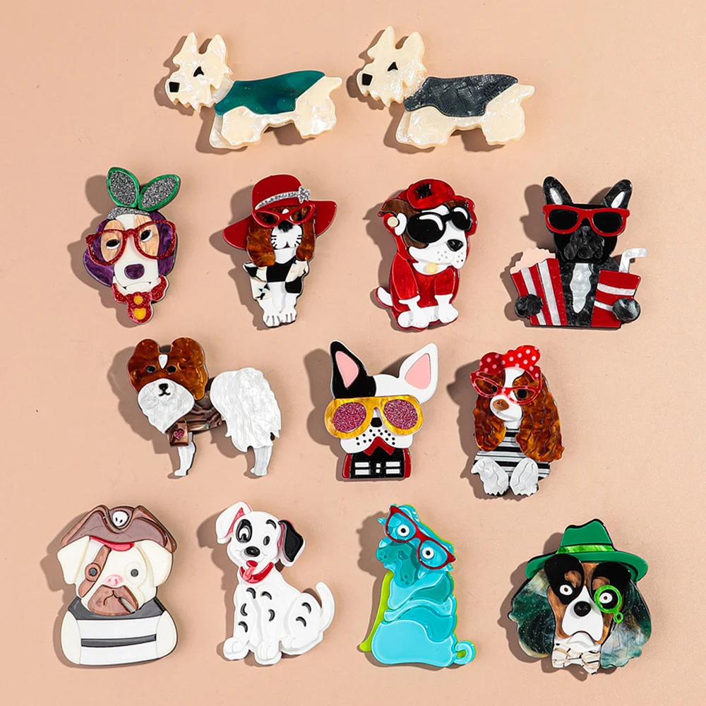 New Acrylic Cute Glasses Pet Dog Brooches for Women Lovely Cartoon Animal Cocker Spaniel Pins Lapel Badges Fashion Jewelry Gifts