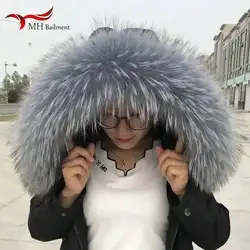 Real Raccoon Fur Collar Womens 100% Natural Fur Gray Collar Real Fur Shawl Raccoon Collar Fur Scraves L#84