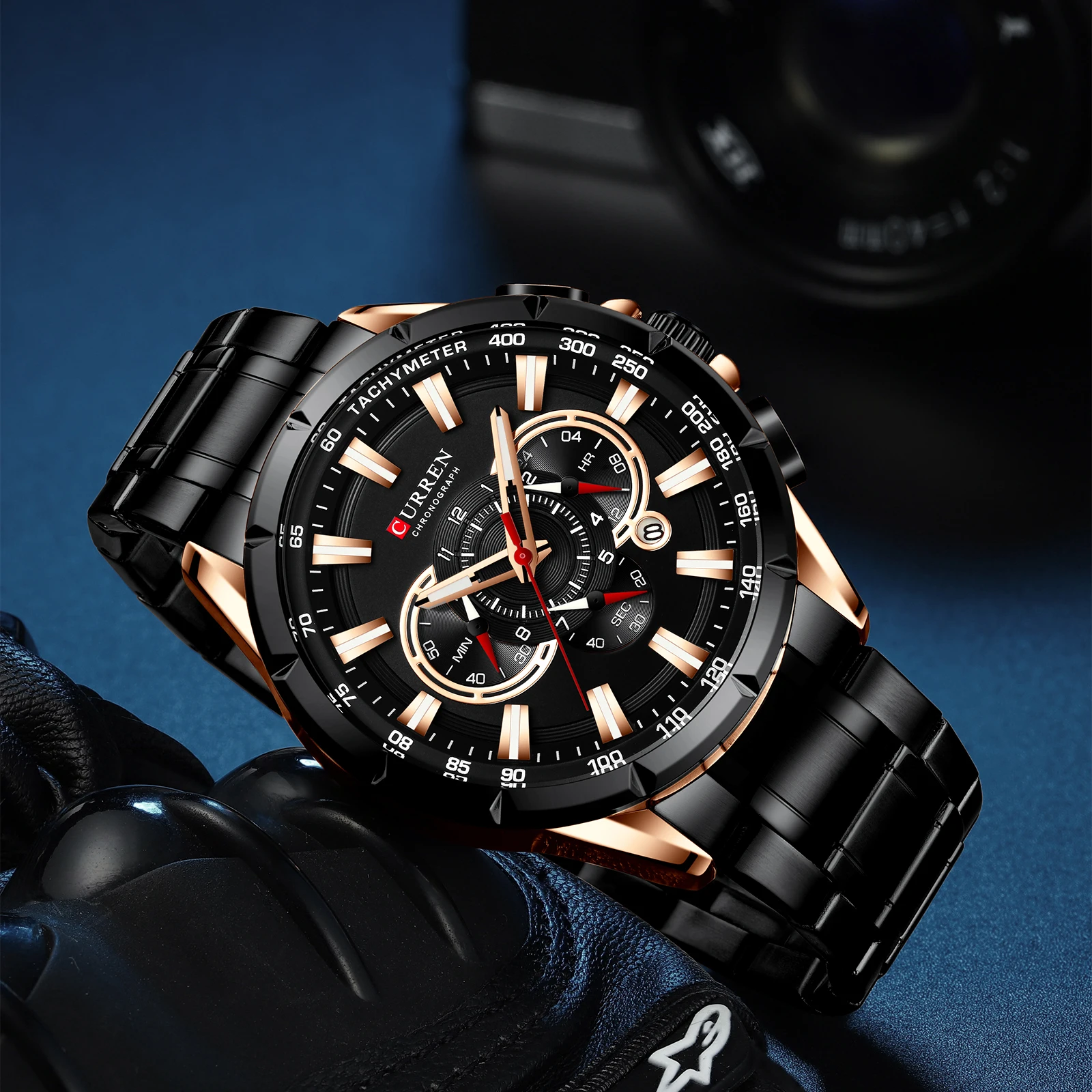 CURREN 8363 Business Men's Quartz Watch Calendar Waterproof Stainless Steel Strap Luminous Chronograph Fashion Watches for Man
