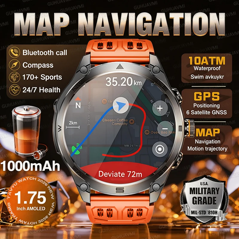 

Новые GPS-смарт-часы с многочастотной системой GNSS, водонепроницаемые до 10ATM, с AMOLED-экраном, компасом, альтиметром, фонариком, спортивные, военные, для мужчин