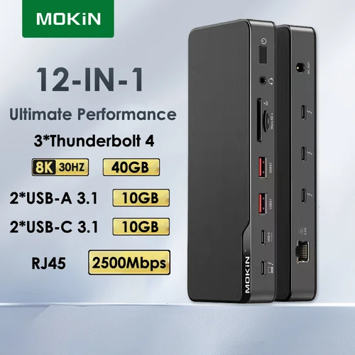 MOKiN-estación de acoplamiento para ordenadores portátiles Thunderbolt 4, lector de tarjetas SD/MicroSD, USB 3,1, RJ45, MacBook Pro Air, Hub USB C, 40gbps