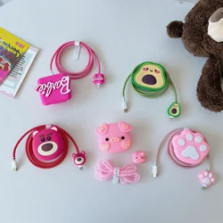 4Pcs/Set Cute 3D Cartoon Set Cable Protector for iPhone 20W UK HK Plug Charger Case Phone Wire Cord Organizers