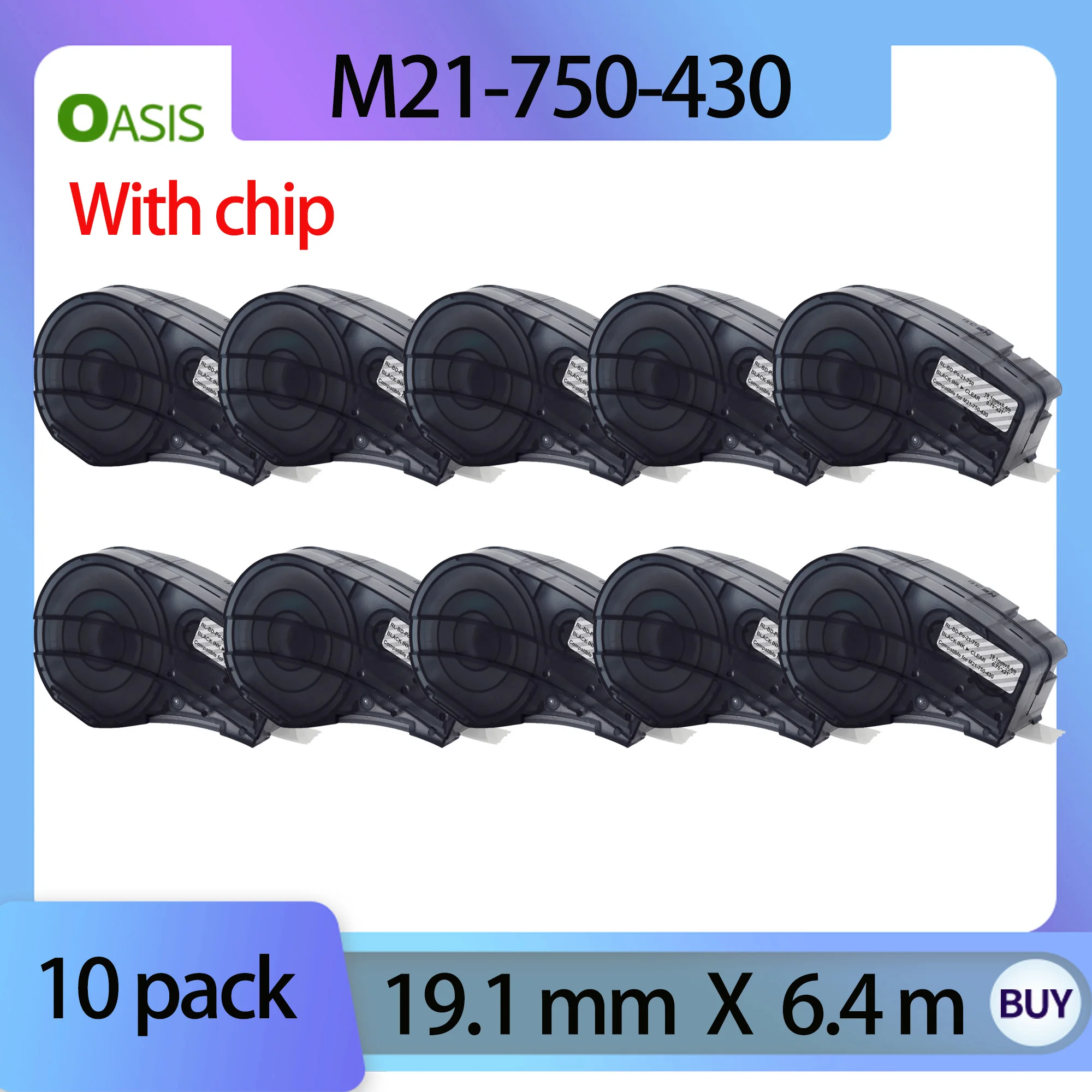 10 pack Compatible M21-750-430 Black on Clear Polyester Cable Label Tape for Brady M210/M211M210-LAB Label Printer M21 750 430