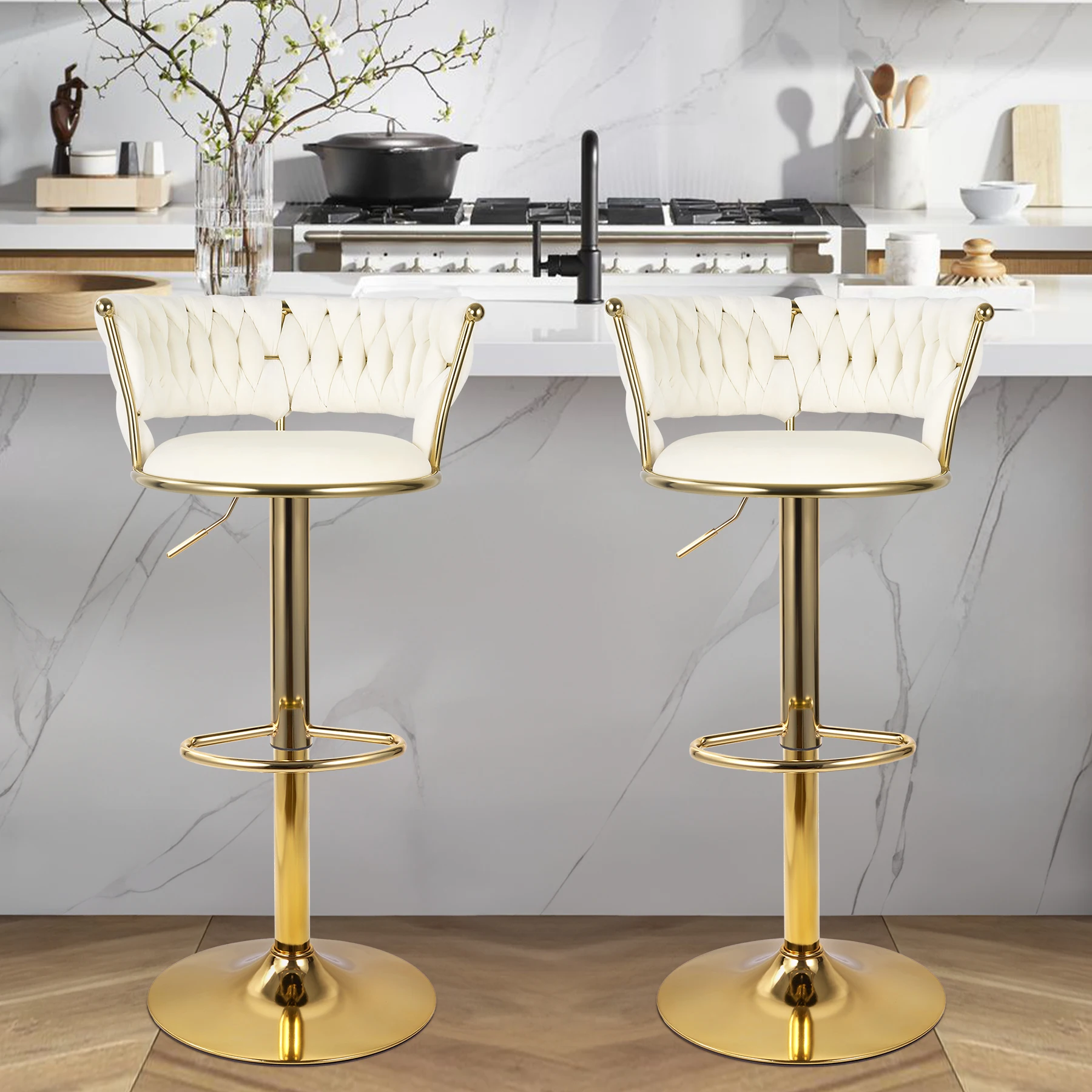 Silla de bar giratoria moderna de 2 piezas, 360 ° Taburete de bar de altura de mostrador ajustable, con respaldo, adecuado para bar, cocina, restaurante