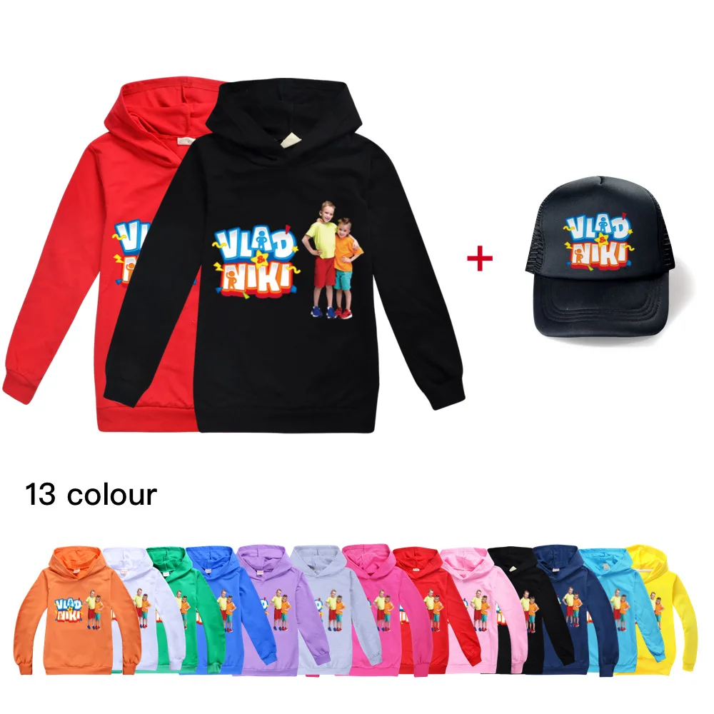 Fall Kids Long Sleeve T-shirt Vlad Niki Children's Clothing Boys Girls Clothes Printed Cartoon Casual Cotton Sweatshirts+hat