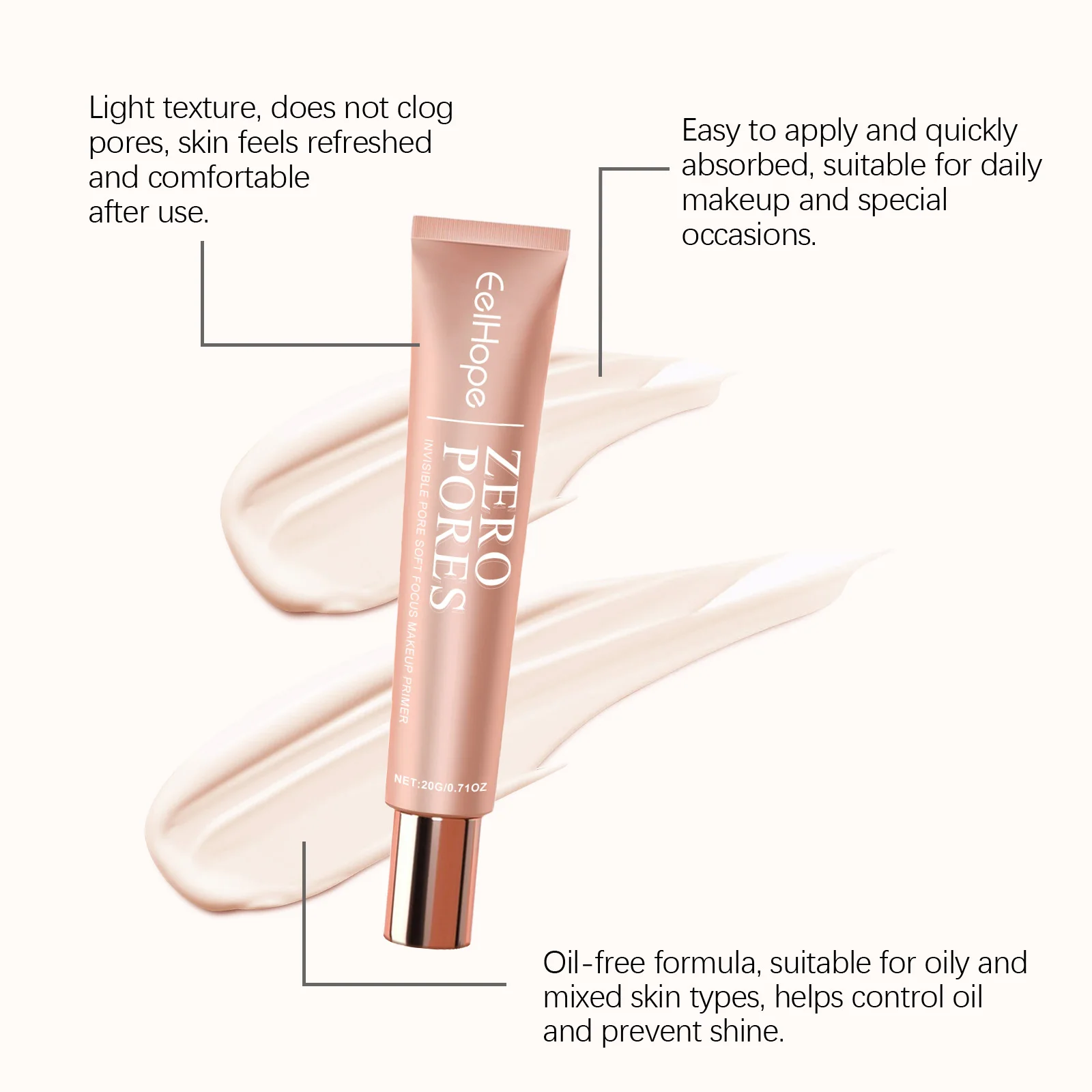 Crema de aislamiento de imprimación de maquillaje de enfoque suave de poros Invisible, hidratante, incluso el tono de la piel, modificación hidratante, corrector de larga duración