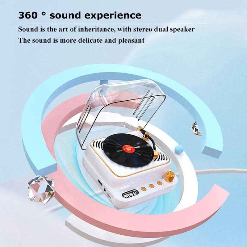 Mini Bluetooth Speaker Retro Vinyl Record Player Portable FM Radio Karaoke Microphone SoundBox Stereo Music Player Handsfree Cal