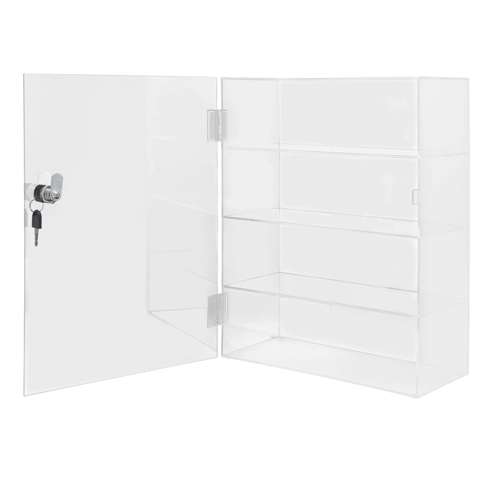 Loyalheartdy Acrylic Showcase 4 Layer Square Clear Display Case Countertop Box Dustproof Shelves with Lock Display Collectible