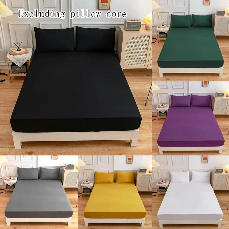 Solid color Polyester Cotton fabric Bed fitted sheet Pillowcase 1.5m 1.8m Mattress cover Bed linen