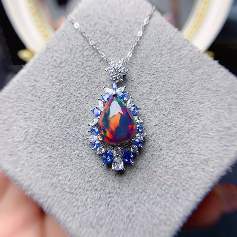 Natural black Opal water drop pendant necklace classic natural Opal luxury design