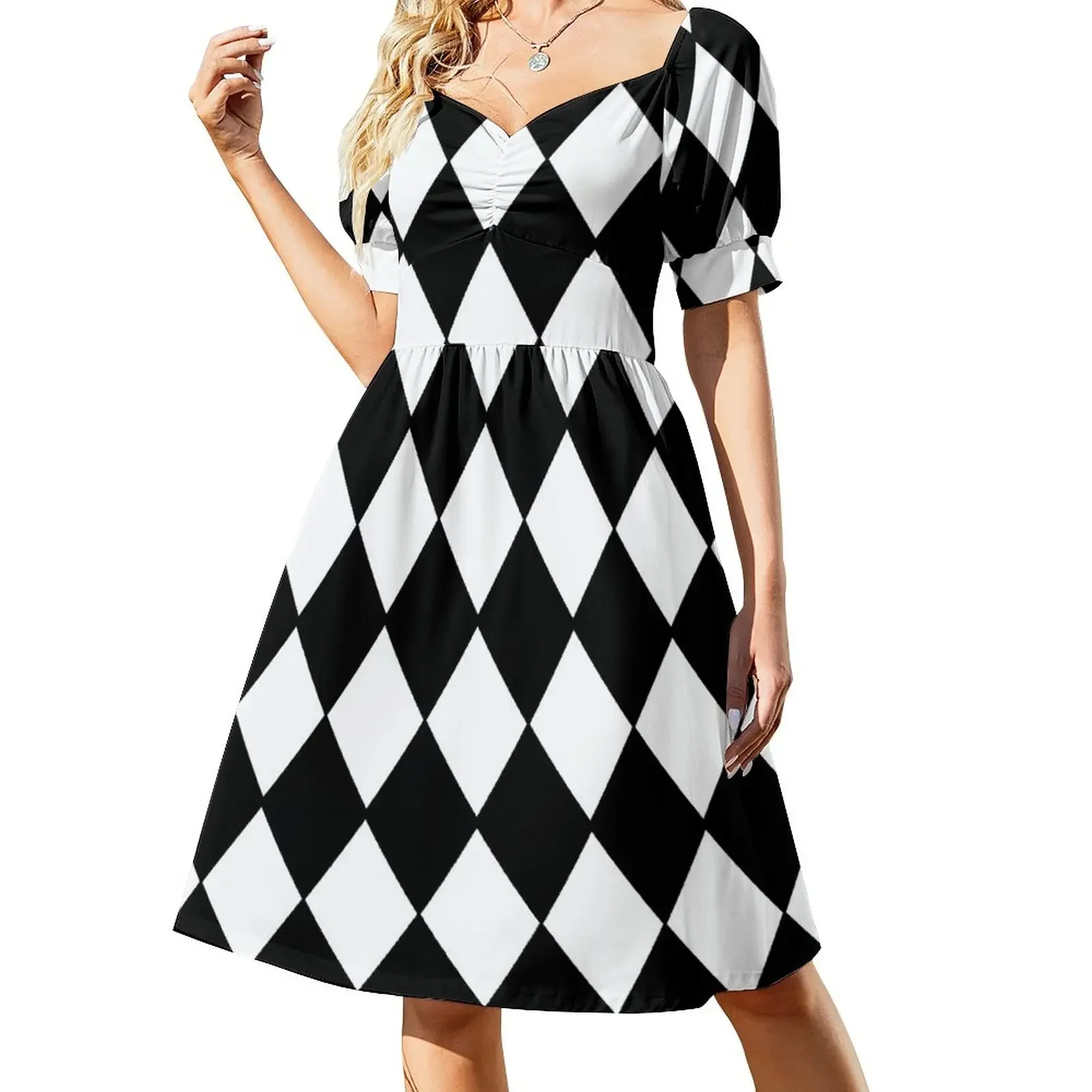 

Black and White Contrast Harlequin Pattern Sleeveless Dress clothing women summer 2024 Beachwear summer clothes for women