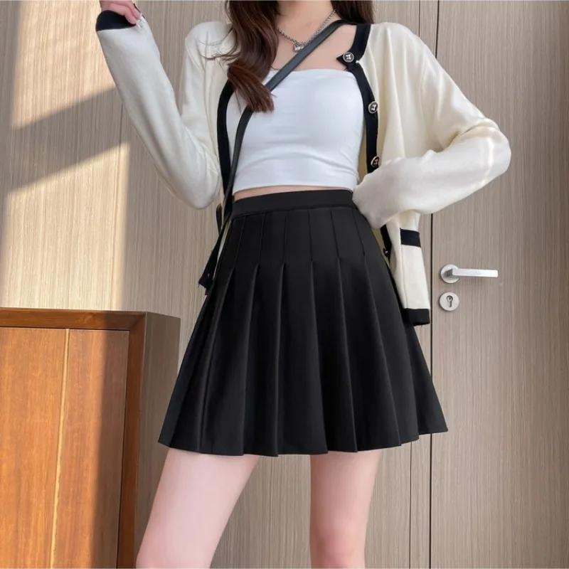 Elastic High Waisted Women's 2024 Spring and Summer Patchwork Fashion Solid Color Slimming Versatile Elegant Sweet Pleated Skirt