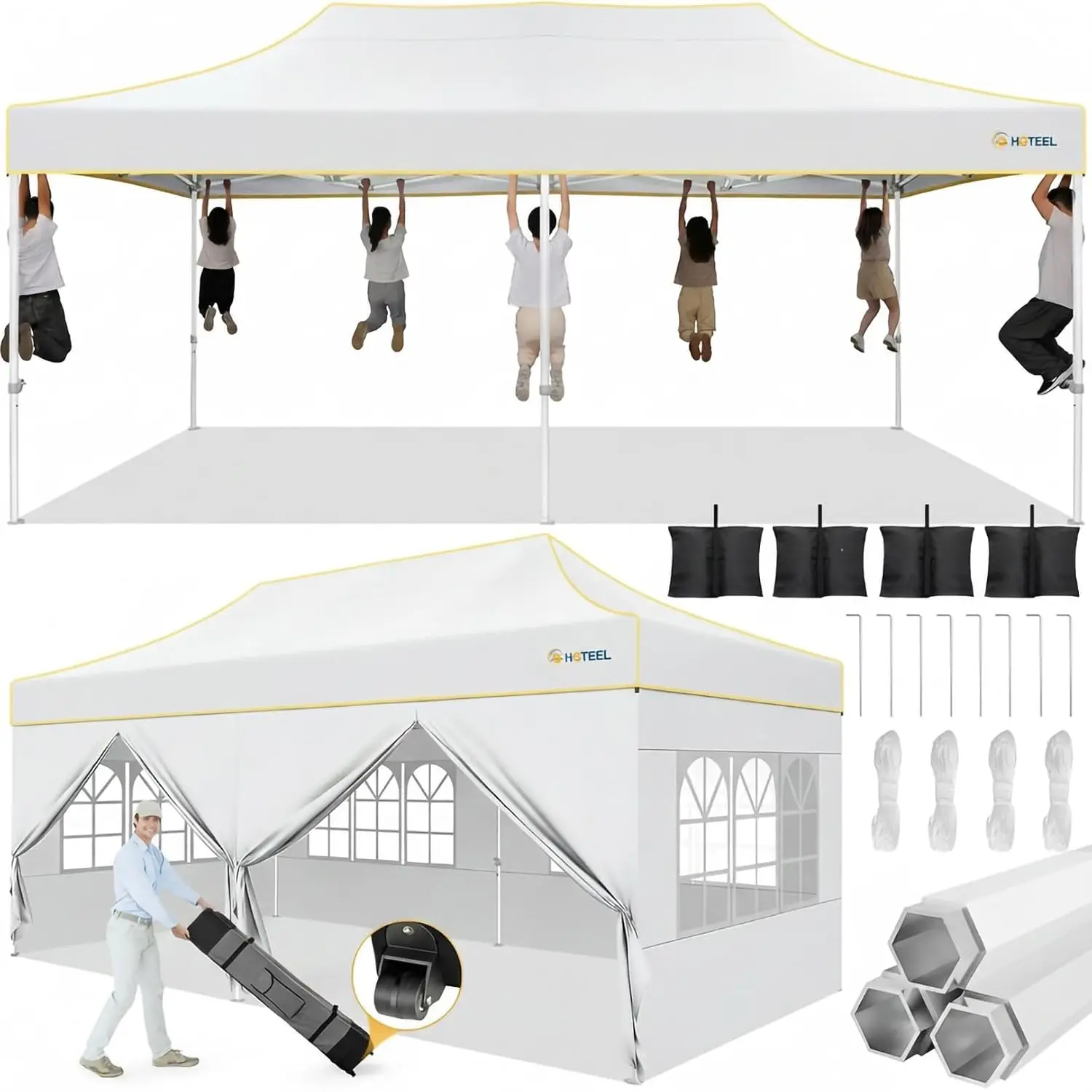 10x20 Pop Up Canopy Tent, Heavy Duty Upgraded Hexagonal Steel Frame, Customized