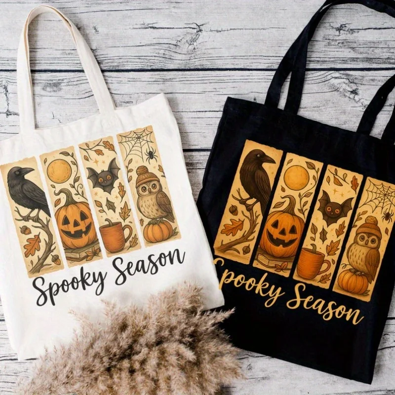 Women's Shoulder Bag,Halloween handbag，Halloween canvas bag，Autumn Aesthetic Gifts，Autumn Farmers' Market Trick-or-Treat Tote Ba