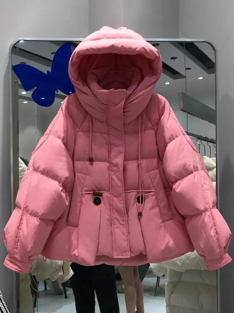 2024 New Winter Women White Duck Down Jacket Hooded Female Warm Over Size Casual Short Thick Warm Outwear Puffer Coat