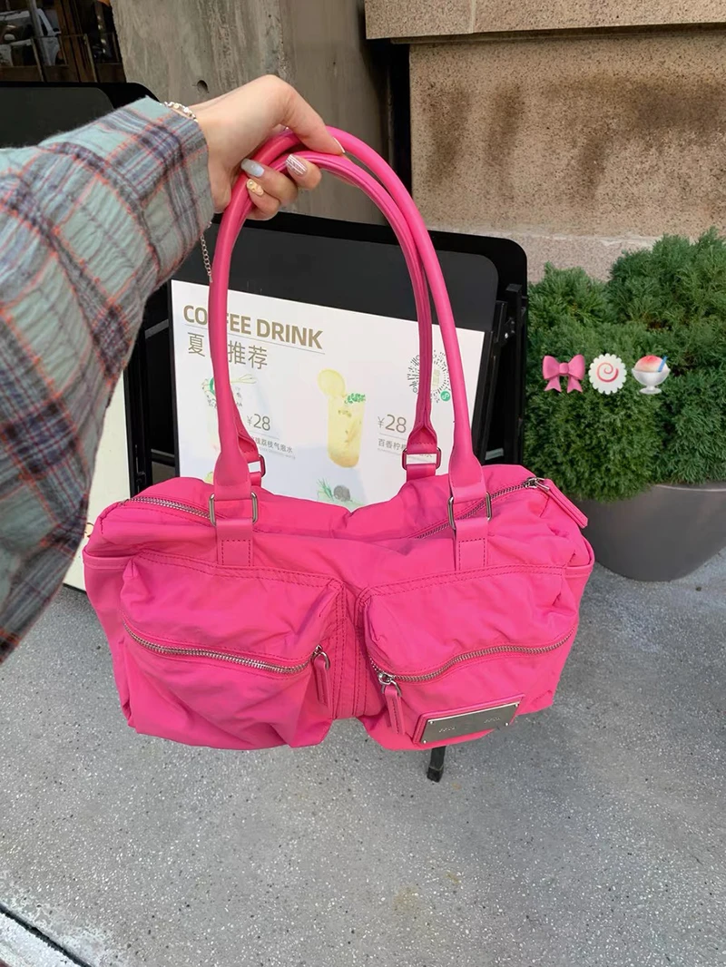

Ladies Large Capaci Nylon Handbag ort Trip Travel Fitn Tote Bag Single oulder Bag Casual Pure Color Zipper Closure
