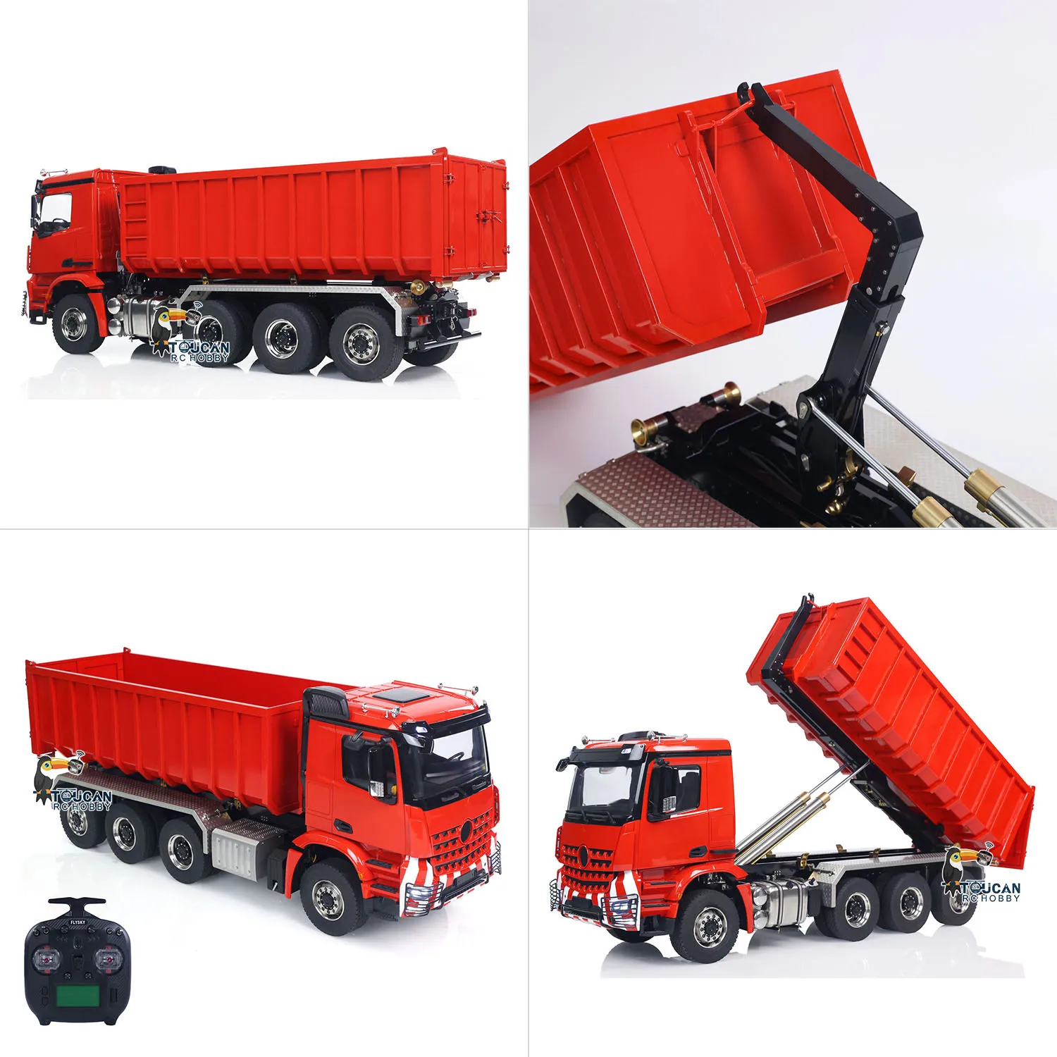 

1/14 RC Hydraulic Dumper Truck 8x8 Roll On Off Full Dumper Car Model Rear Axle Steering and Lifting Light Sound RC Toys TH23576