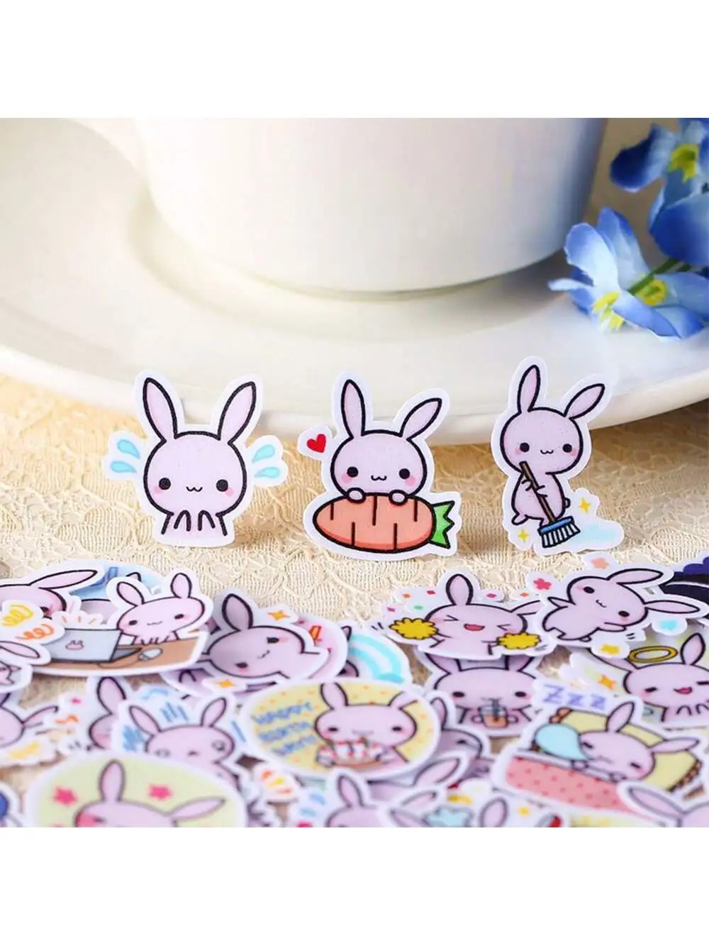 Cute Pink Rabbit Cartoon Stickers Kids\' Rewarding Stickers For Journaling Daily Life Stickers Pet Life Label Photo Album Decor