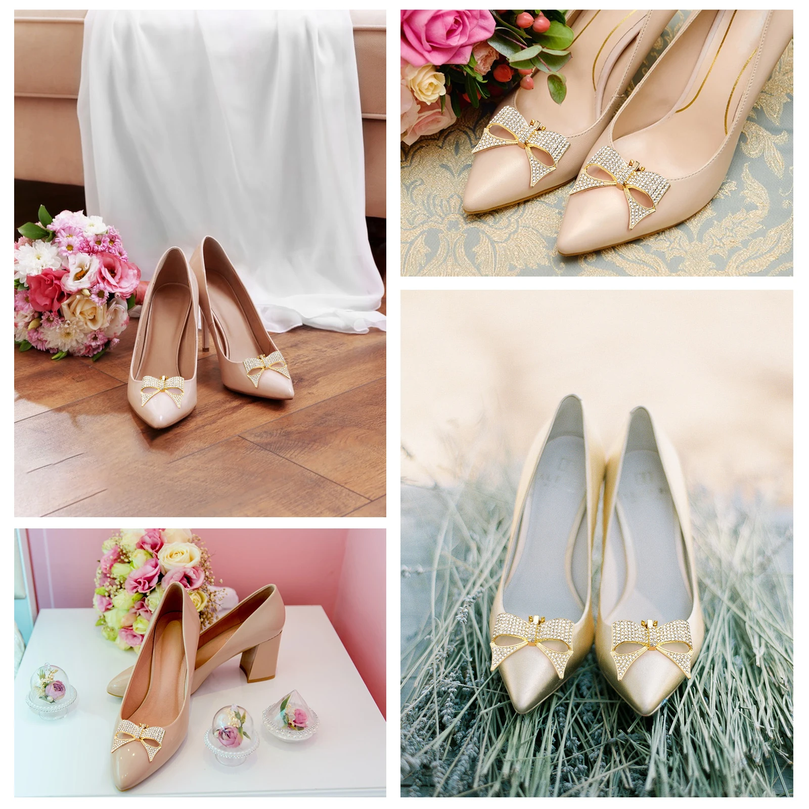 

Rhinestone Bow Shoe Clips Golden Color Detachable Bridal Accessories For Flat High Heels Shoes Decorations Wedding naments