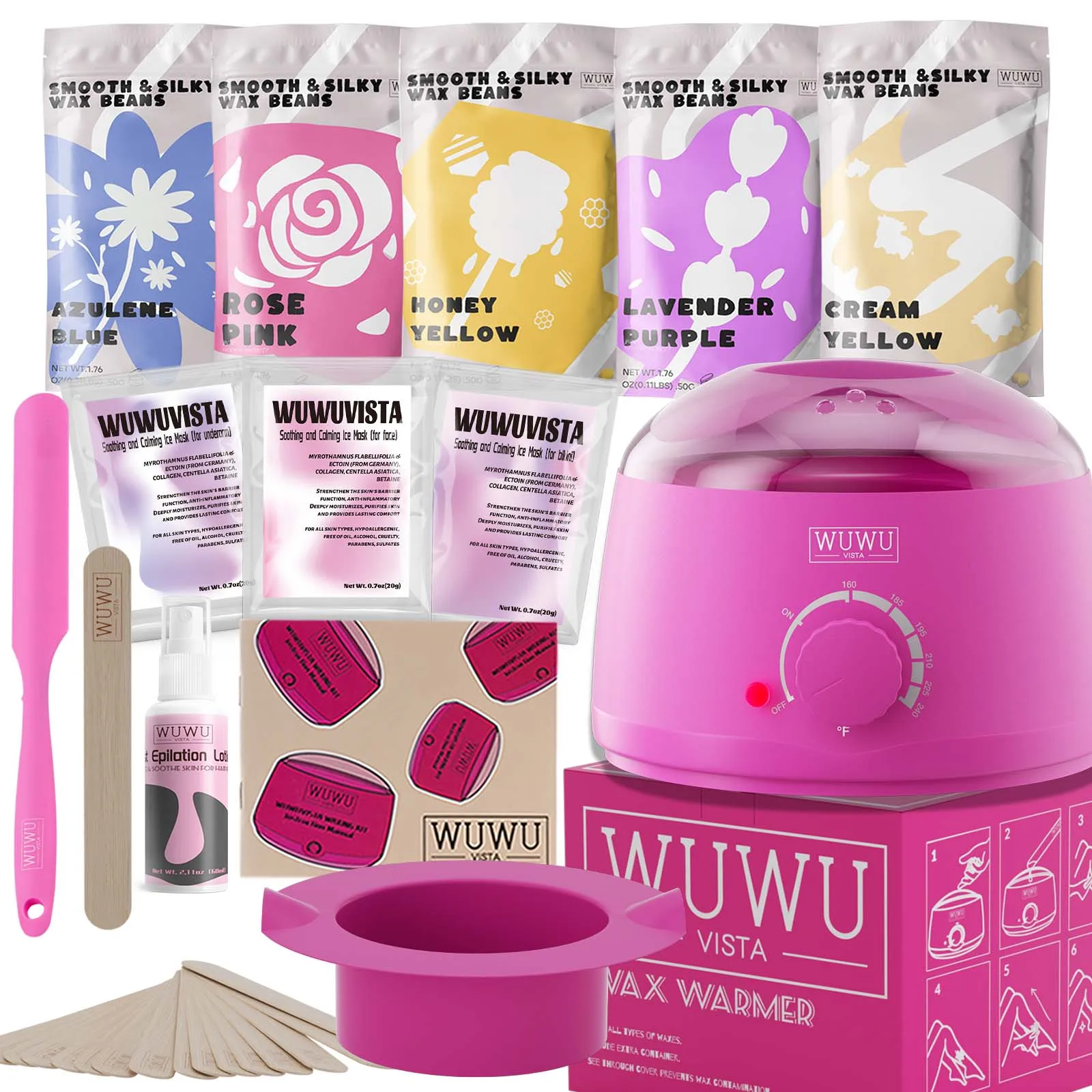 WUWUVISTA 23-Piece Waxing Kit Hair Removal Set with Wax Warmer And Wax Beads for Face Brazilian Full Body Bikini - Christmas Gift Idea